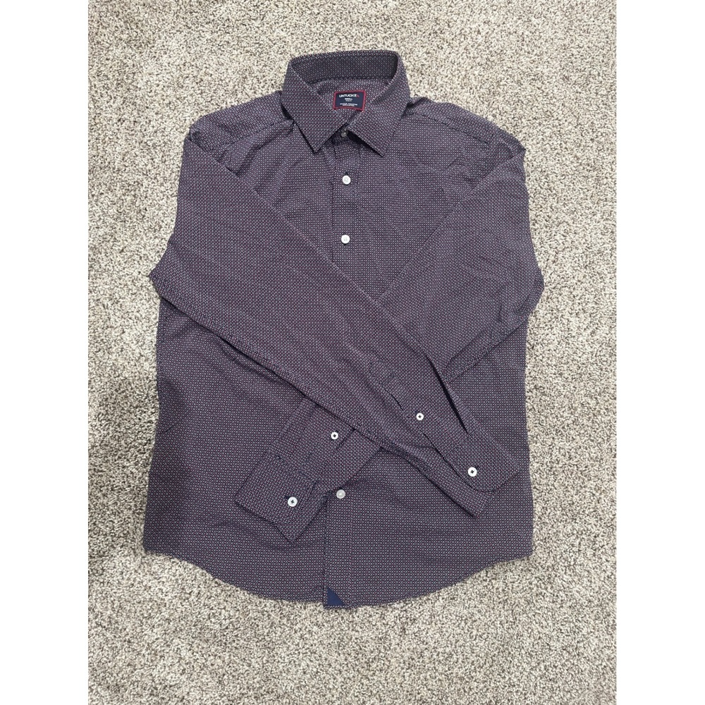 UNTUCKit Slim Fit Shirt Men Small Navy Red Geometric Diamond Stretch Performance